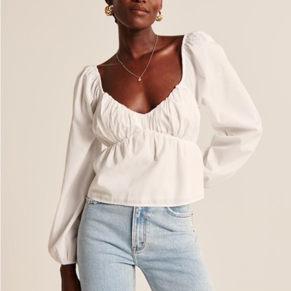 Abercrombie & Fitch White Puff Sleeve Blouse